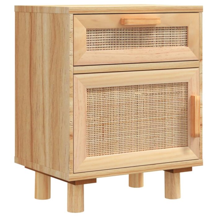 Tables de chevet 2 pcs Marron Bois pin massif et rotin naturel – Image 2
