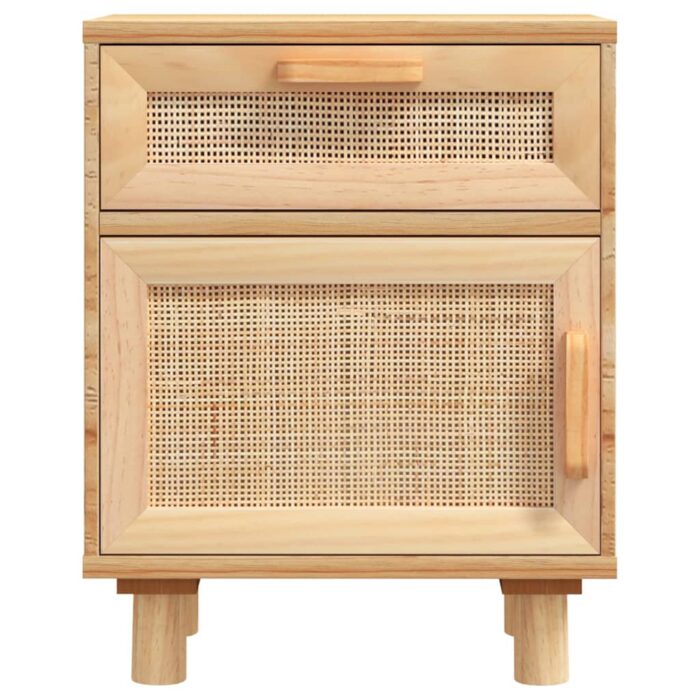 Tables de chevet 2 pcs Marron Bois pin massif et rotin naturel – Image 3