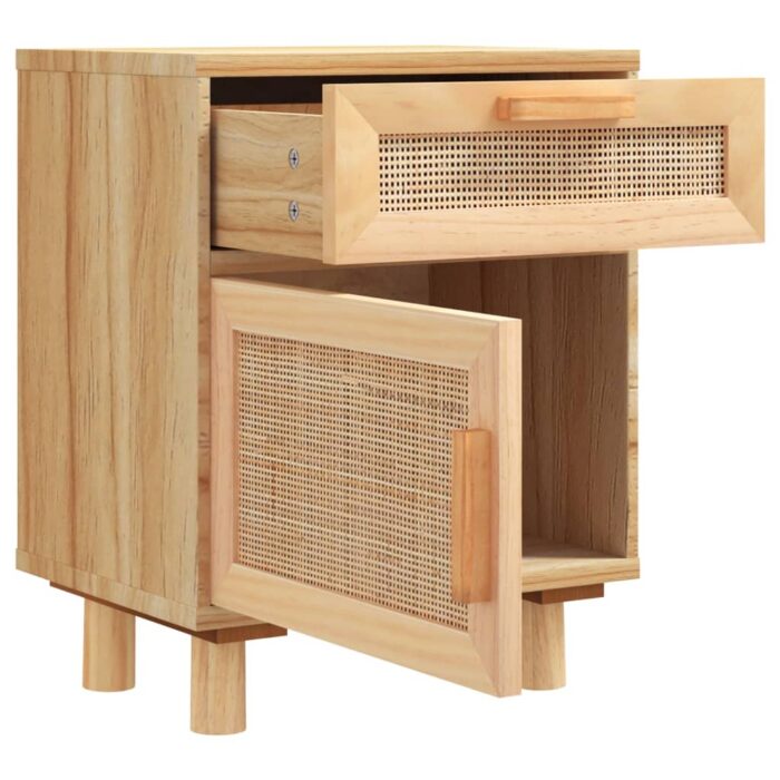 Tables de chevet 2 pcs Marron Bois pin massif et rotin naturel – Image 4