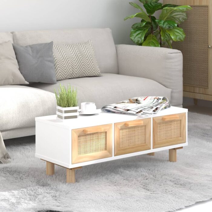 Table basse Blanc 80x40x30 cm Bois d'ingénierie et pin massif – Image 1