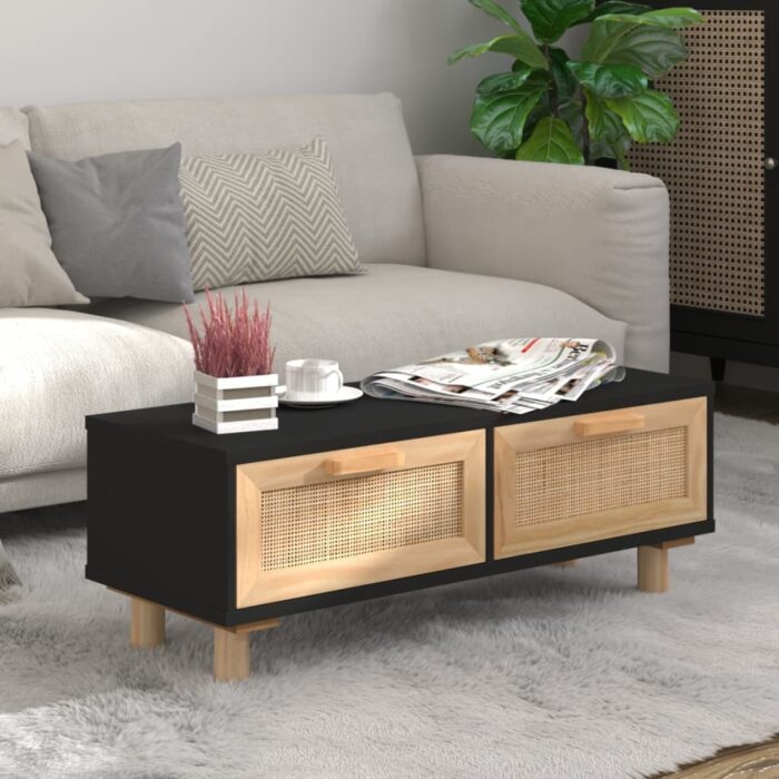 VXL8720287102458_m_en_hd_1.jpg Table basse Noir 80x40x30 cm Bois d'ingénierie et pin massif – Image 1