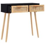 Table console Noir 80x30x75 cm Bois massif pin /rotin naturel – Image 2