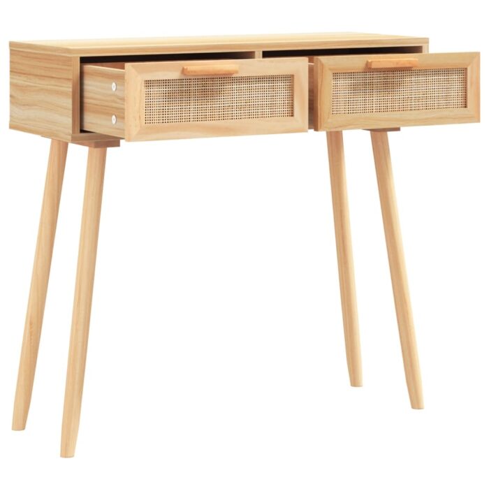 Table console Marron 80x30x75 cm Bois massif pin /rotin naturel – Image 2