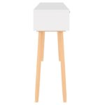 Table console Blanc 105x30x75 cm Bois massif pin /rotin naturel – Image 2