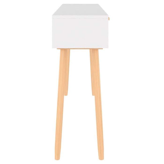 Table console Blanc 105x30x75 cm Bois massif pin /rotin naturel – Image 2