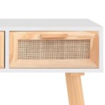 Table console Blanc 105x30x75 cm Bois massif pin /rotin naturel – Image 3