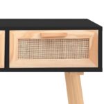 Table console Noir 105x30x75 cm Bois massif pin /rotin naturel – Image 3