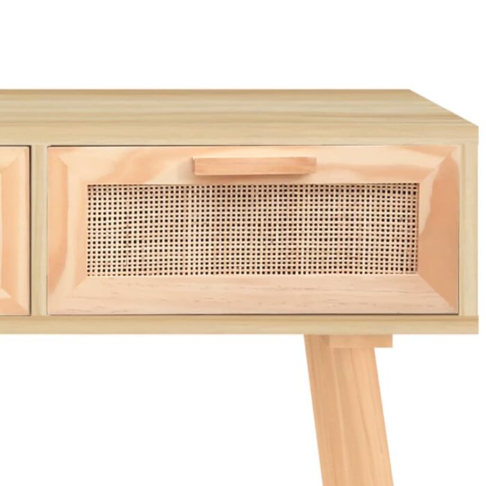 Table console Marron 105x30x75cm Bois massif pin /rotin naturel – Image 3