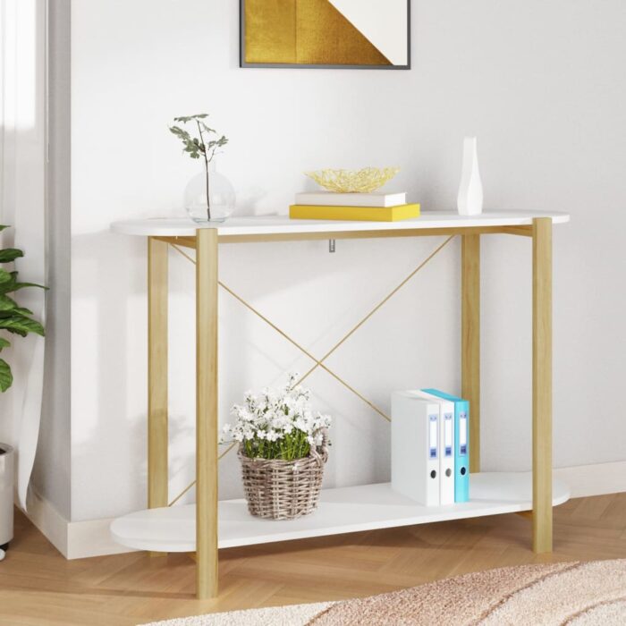 Table console Blanc 110x38x75 cm Bois d'ingénierie – Image 1