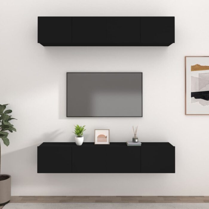 Meubles TV 4 pcs Noir 80x30x30 cm Bois d'ingénierie – Image 1