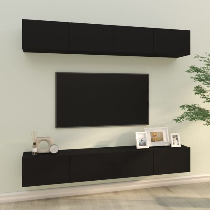 Meubles TV muraux 4 pcs Noir 100x30x30 cm – Image 1