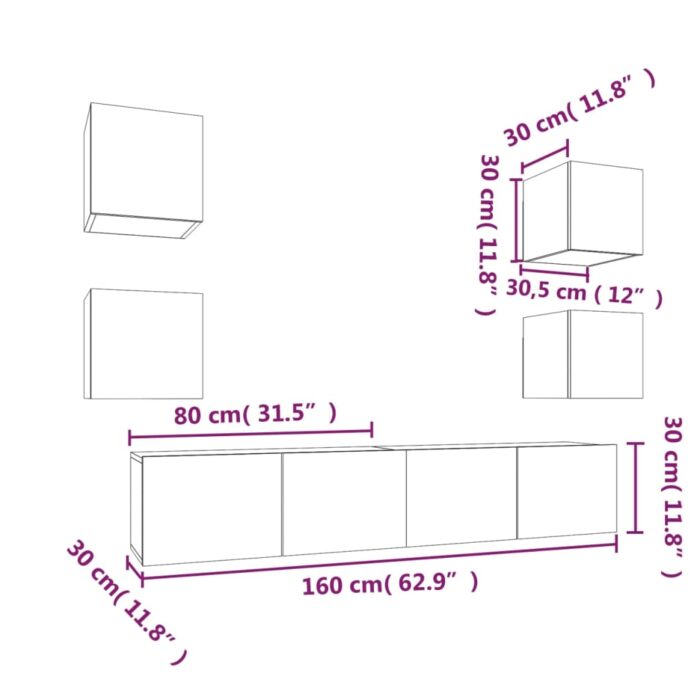 Ensemble de meubles TV 6 pcs Noir Bois d'ingénierie – Image 10