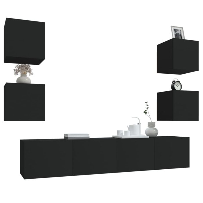Ensemble de meubles TV 6 pcs Noir Bois d'ingénierie – Image 2