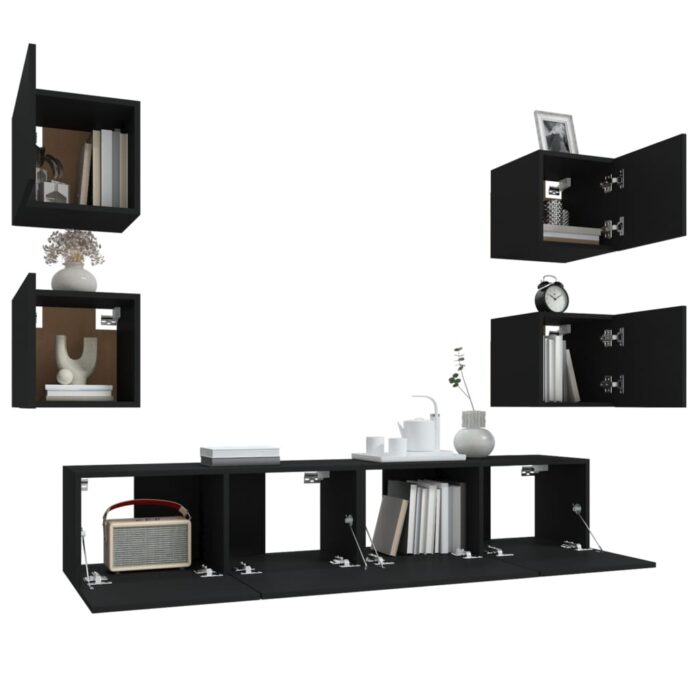 Ensemble de meubles TV 6 pcs Noir Bois d'ingénierie – Image 3