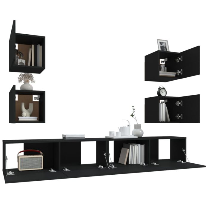 Ensemble de meubles TV 6 pcs Noir Bois d'ingénierie – Image 3