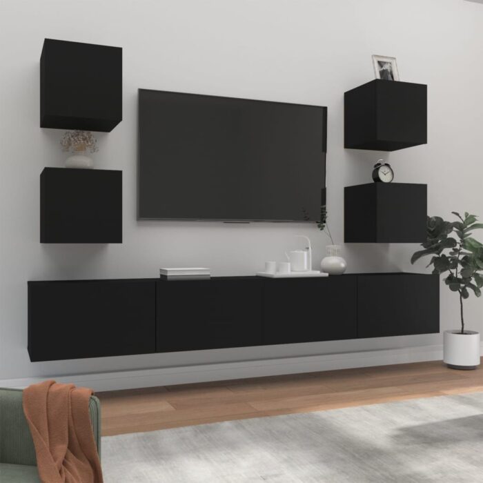 Ensemble de meubles TV 6 pcs Noir Bois d'ingénierie – Image 1