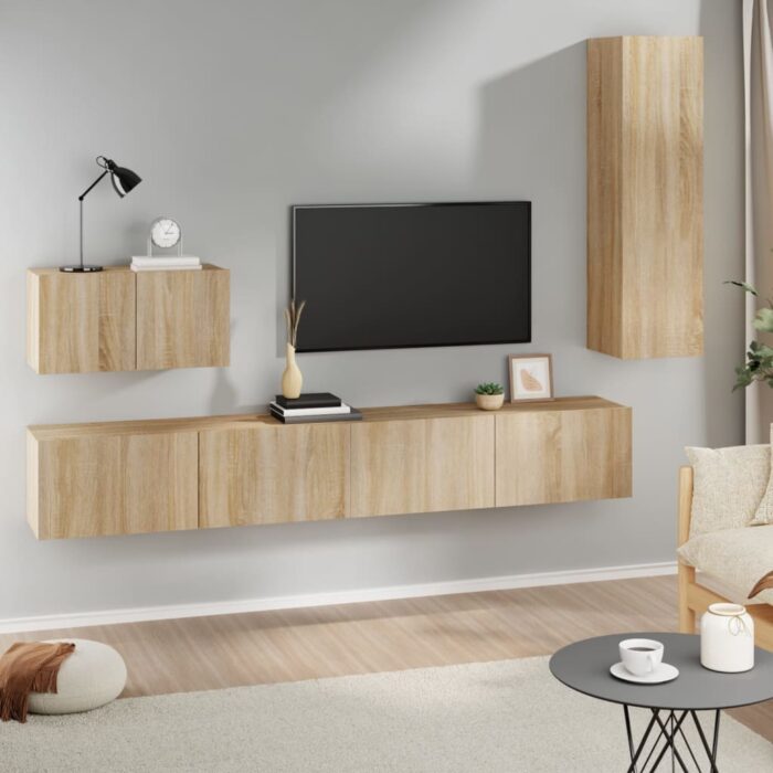 Ensemble de meubles TV 4 pcs Chêne sonoma Bois d'ingénierie – Image 1