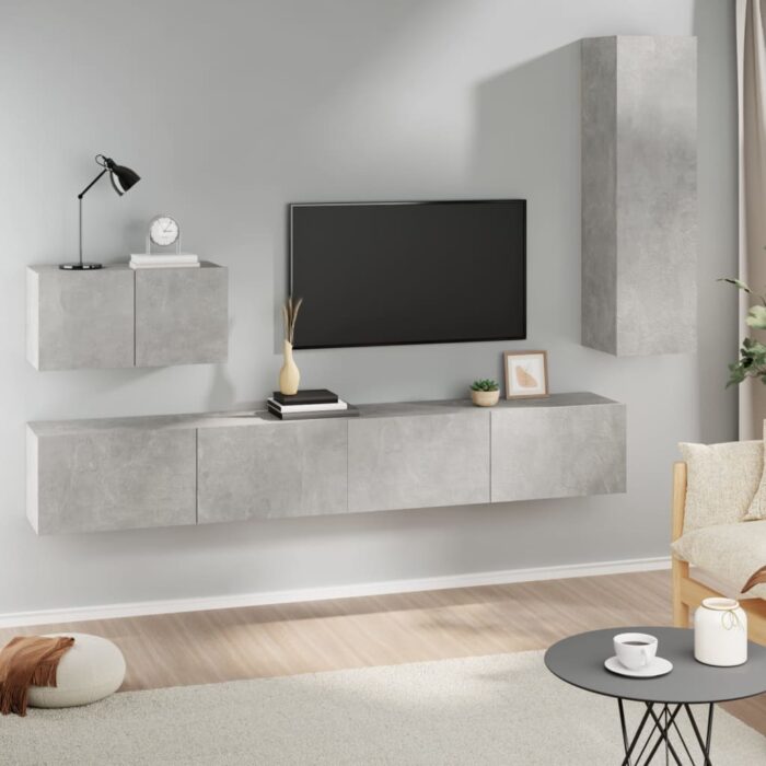 Ensemble de meubles TV 4 pcs Gris béton Bois d'ingénierie – Image 1