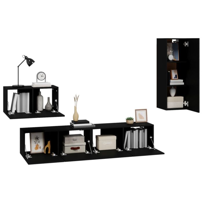 Ensemble de meubles TV 4 pcs Noir Bois d'ingénierie – Image 2