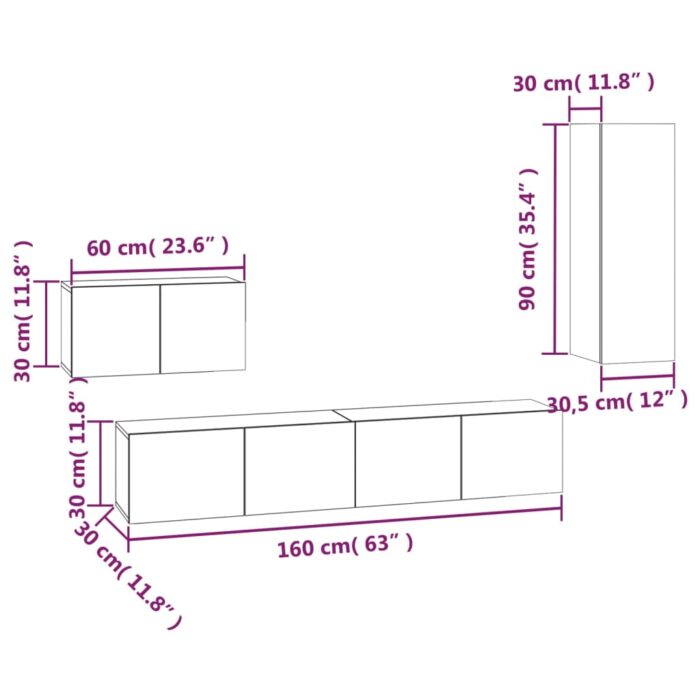 Ensemble de meubles TV 4 pcs Gris béton Bois d'ingénierie – Image 10