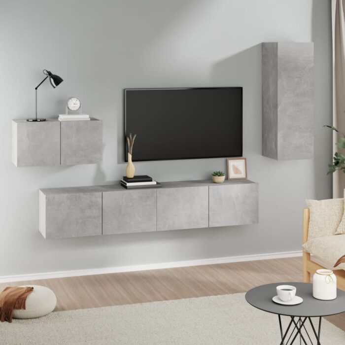 Ensemble de meubles TV 4 pcs Gris béton Bois d'ingénierie – Image 1
