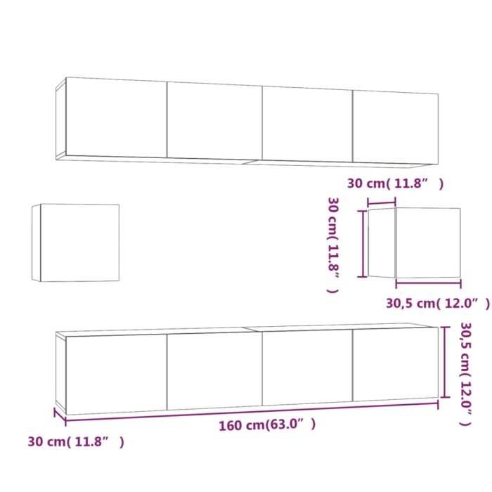 Ensemble de meubles TV 6 pcs Noir Bois d'ingénierie – Image 8