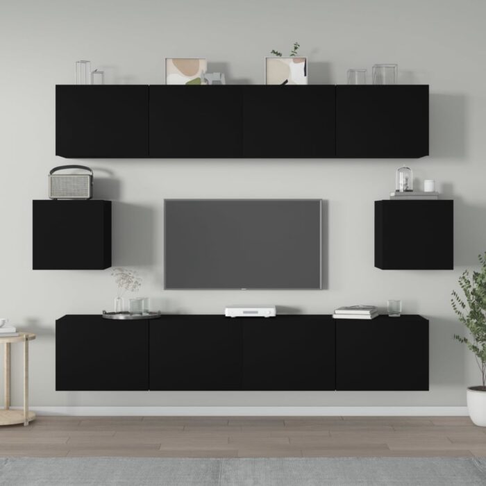 Ensemble de meubles TV 6 pcs Noir Bois d'ingénierie – Image 1