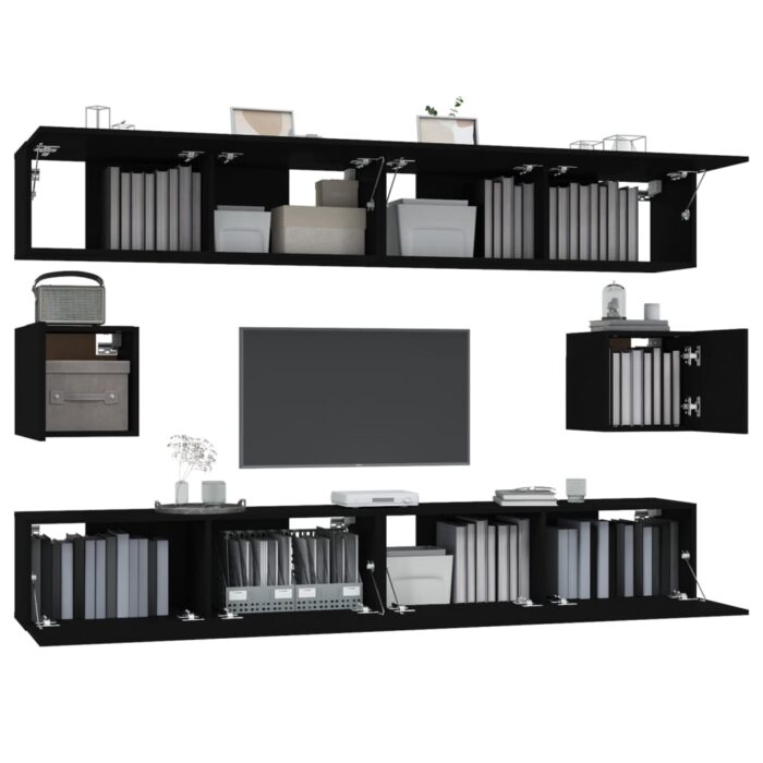 Ensemble de meubles TV 6 pcs Noir Bois d'ingénierie – Image 2