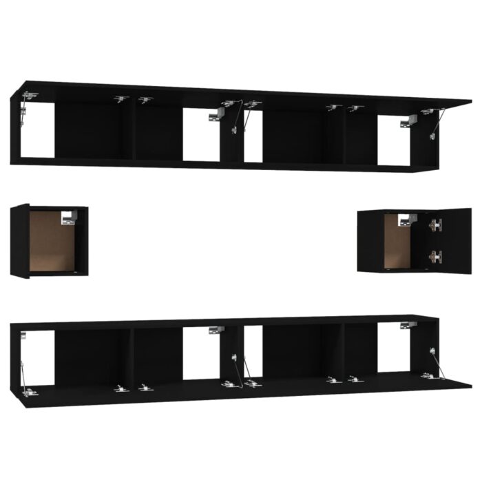 Ensemble de meubles TV 6 pcs Noir Bois d'ingénierie – Image 3