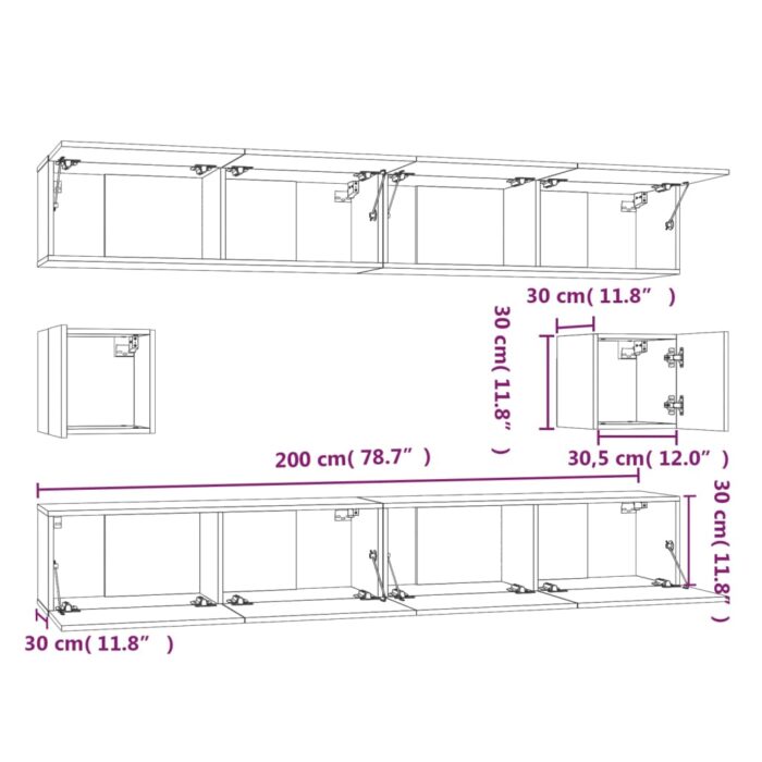 Ensemble de meubles TV 6 pcs Noir Bois d'ingénierie – Image 7