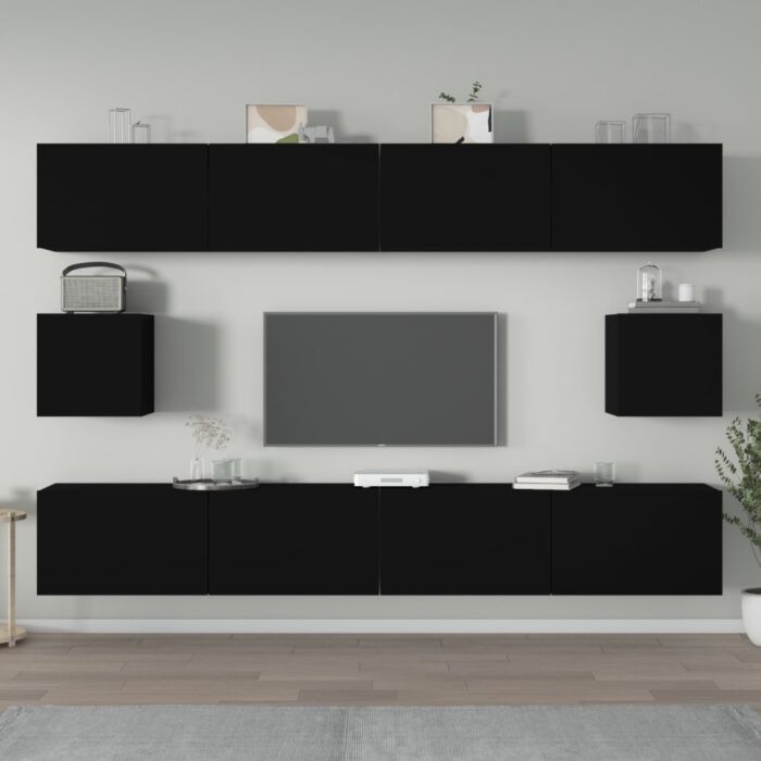 Ensemble de meubles TV 6 pcs Noir Bois d'ingénierie – Image 1