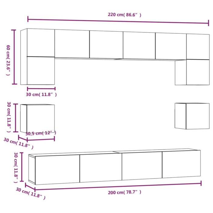 Ensemble de meubles TV 8 pcs Chêne sonoma Bois d'ingénierie – Image 9
