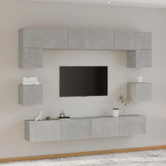 Ensemble de meubles TV 8 pcs Gris béton Bois d'ingénierie – Image 1