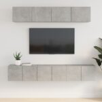 Ensemble de meubles TV 5 pcs Gris béton Bois d'ingénierie