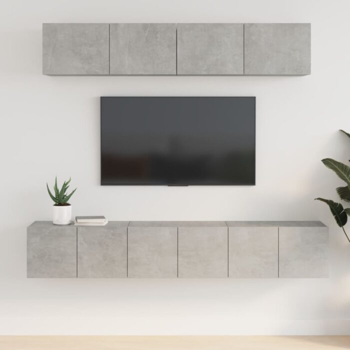 Ensemble de meubles TV 5 pcs Gris béton Bois d'ingénierie – Image 1