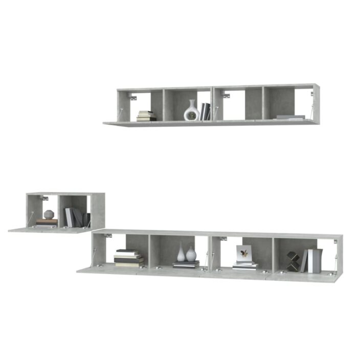 Ensemble de meubles TV 5 pcs Gris béton Bois d'ingénierie – Image 2