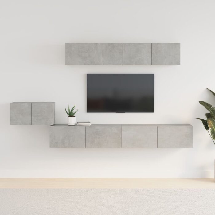 Ensemble de meubles TV 5 pcs Gris béton Bois d'ingénierie – Image 1
