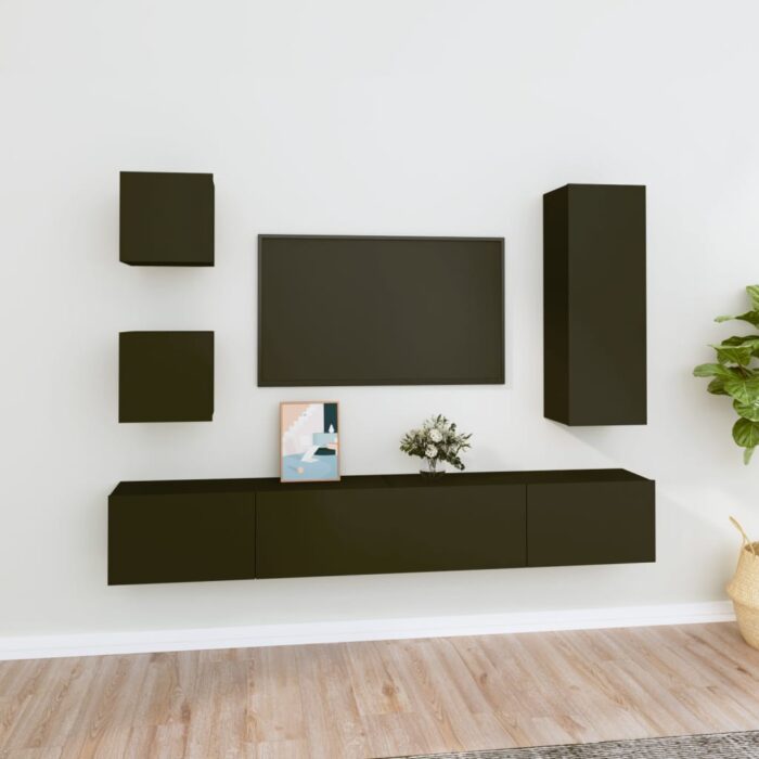 Ensemble de meubles TV 5 pcs Noir Bois d'ingénierie – Image 1