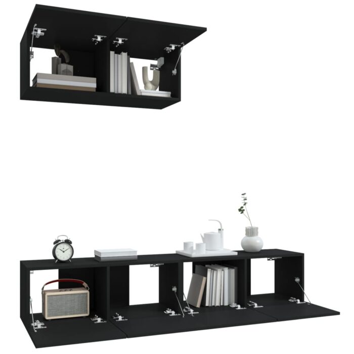 Ensemble de meubles TV 3 pcs Noir Bois d'ingénierie – Image 2