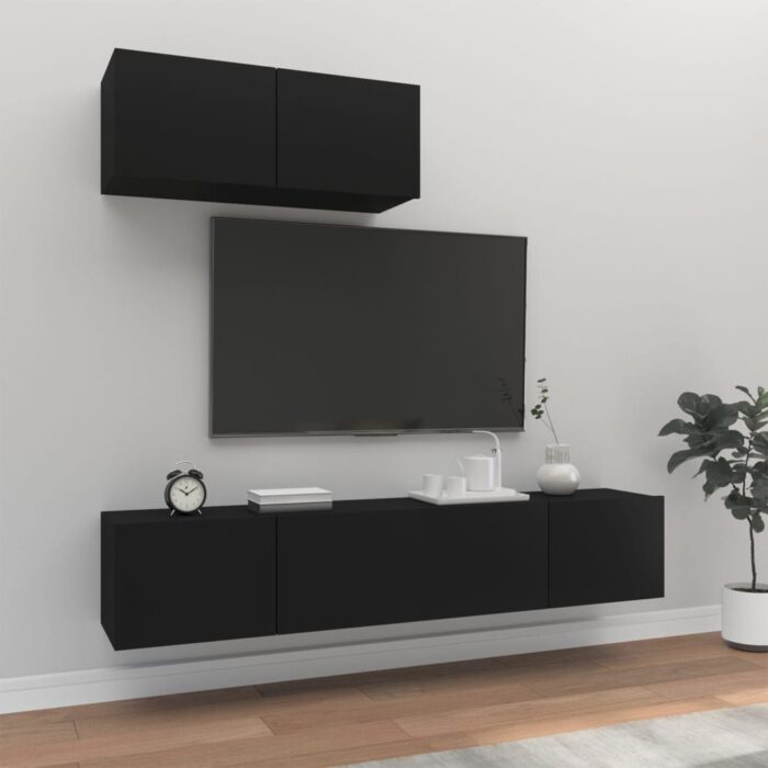 Ensemble de meubles TV 3 pcs Noir Bois d'ingénierie – Image 1