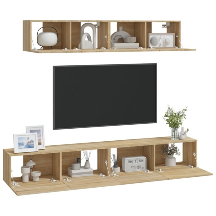 Ensemble de meubles TV 4 pcs Chêne sonoma Bois d'ingénierie – Image 5