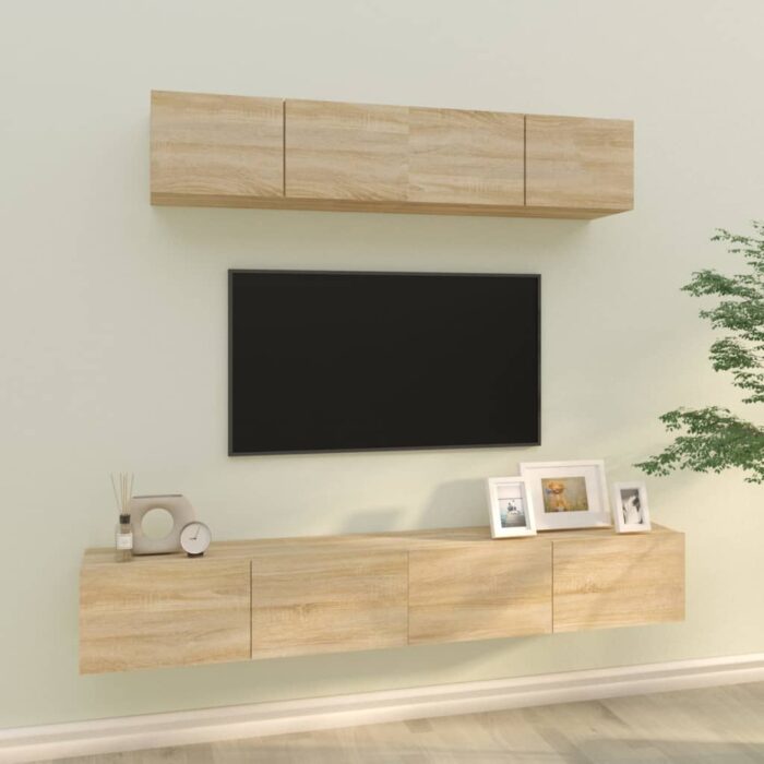 Ensemble de meubles TV 4 pcs Chêne sonoma Bois d'ingénierie – Image 1