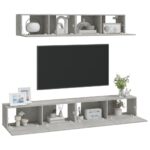 Ensemble de meubles TV 4 pcs Gris béton Bois d'ingénierie – Image 5