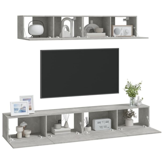 Ensemble de meubles TV 4 pcs Gris béton Bois d'ingénierie – Image 5