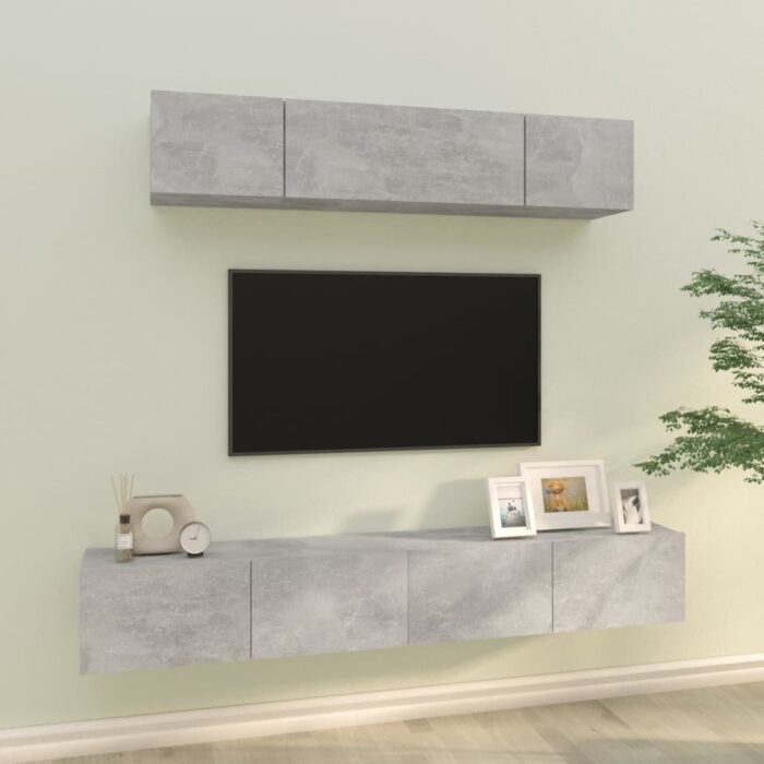 Ensemble de meubles TV 4 pcs Gris béton Bois d'ingénierie – Image 1