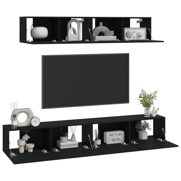 Ensemble de meubles TV 4 pcs Noir Bois d'ingénierie – Image 3