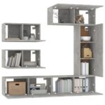 Ensemble de meubles TV 6 pcs Gris béton Bois d'ingénierie – Image 2