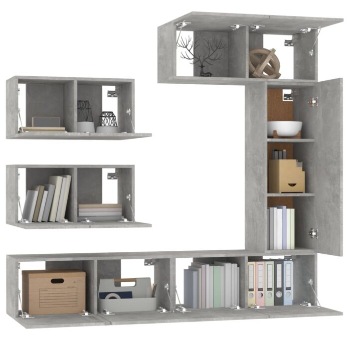 Ensemble de meubles TV 6 pcs Gris béton Bois d'ingénierie – Image 2