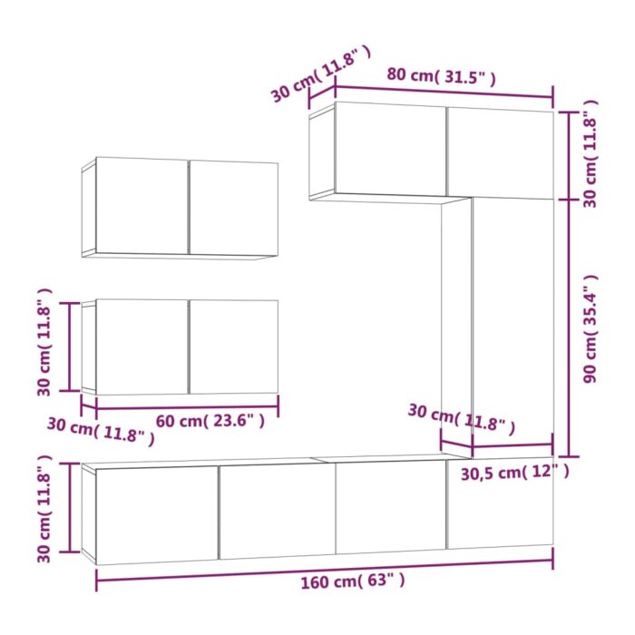 Ensemble de meubles TV 6 pcs Gris béton Bois d'ingénierie – Image 8