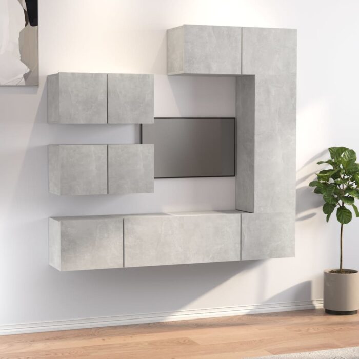 Ensemble de meubles TV 6 pcs Gris béton Bois d'ingénierie – Image 1